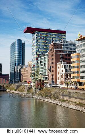 Stock Image - "Modern Architecture at Medienhafen, media harbour, Dusseldorf, Rhineland, North Rhine-Westphalia, Germany, Europe". Fotosearch