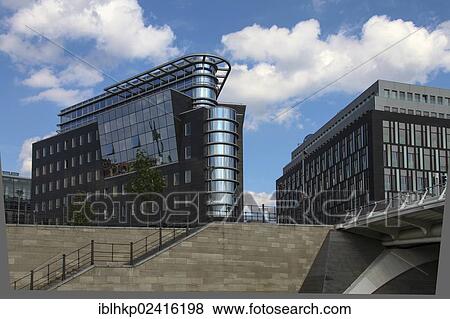 Stock Photo - Modern architecture at the Spree river, banks of the Spree river, Berlin, Germany, Europe. Fotosearch