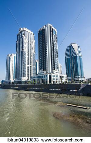 Stock Image - "Modern business towers downtown, Grozny, Chechnya, Caucasus, Russia, Europe". Fotosearch