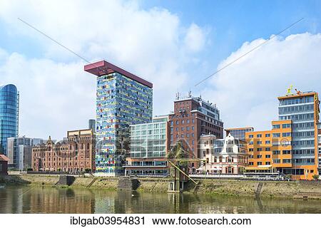 Stock Image - "Modern office and hotel architecture, Medienhafen or Media Harbour, Dusseldorf, Rhineland, North Rhine-Westphalia, Germany, Europe". Fotosearch