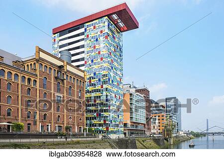 Stock Photo - "Modern office and hotel architecture, Medienhafen or Media Harbour, Dusseldorf, Rhineland, North Rhine-Westphalia, Germany, Europe". Fotosearch