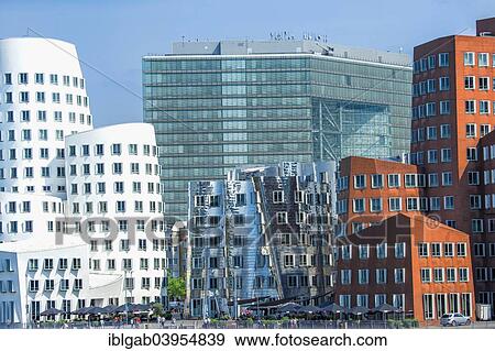 Stock Photo - "Modern office buildings New Zollhof, Medienhafen or Media Harbour, Dusseldorf, Rhineland, North Rhine-Westphalia, Germany, Europe". Fotosearch