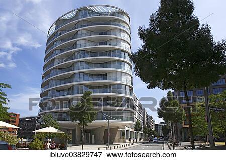 Stock Photo - "Modern residential apartment building, Am Kaiserkai, HafenCity, Port of Hamburg, Hamburg, Germany, Europe". Fotosearch