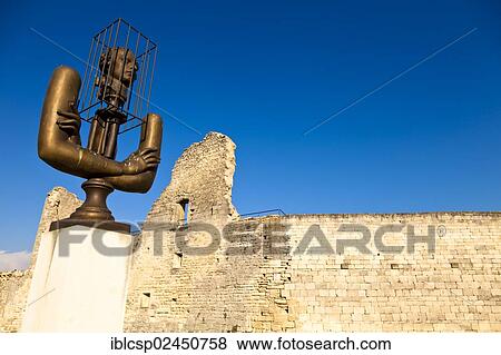 Stock Photo - "Modern sculpture at the Marquis de Sade castle, Lacoste village, Vaucluse, Provence, France, Europe". Fotosearch