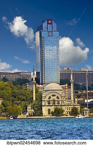 Stock Photo - "Modern tower block and mosque on the Bosphorus, Istanbul, Turkey, Asia". Fotosearch
