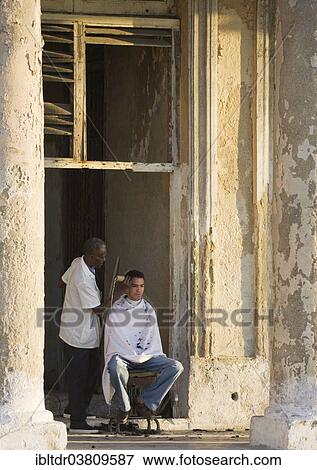 Stock Photo - "Modest barber shop, Havana, Cuba, North America". Fotosearch