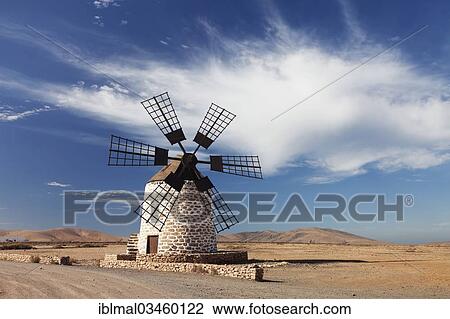 Stock Image - "Molina de Tefia windmill, Tefia, Fuerteventura, Canary Islands, Spain, Europe". Fotosearch