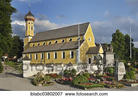 Stock Photo - "Monastery Church of St. Martin or St. Martin's Minster and cemetery, Fischbachau, Bavaria, Germany, Europe". Fotosearch