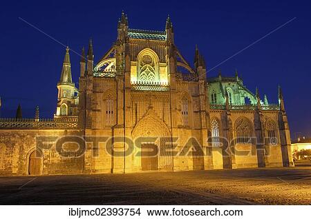 Picture - "Monastery of Santa Maria da Vitoria, Batalha Monastery at dusk, UNESCO World Heritage Site, Batalha, Leiria district, Estremadura, Portugal, Europe". Fotosearch