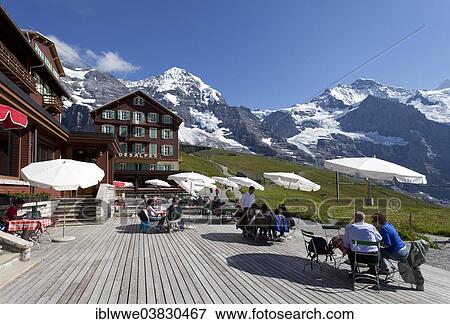 Stock Photo - "Monch Mountain, Jungfrau Mountain, Kleine Scheidegg mountain pass, hotel, Grindelwald, Bernese Oberland, Canton of Bern, Switzerland, Europe". Fotosearch