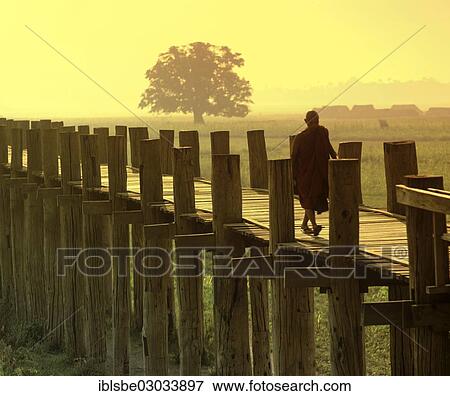 "Monk on a teak bridge, U Bein Bridge, Amarapura, Amarapura, Mandalay Division, Myanmar, Burma, Asia" View Large Photo Image Stock Photo - "Monk on a teak bridge, U Bein Bridge, Amarapura, Amarapura, Mandalay Division, Myanmar, Burma, Asia". Fotosearch