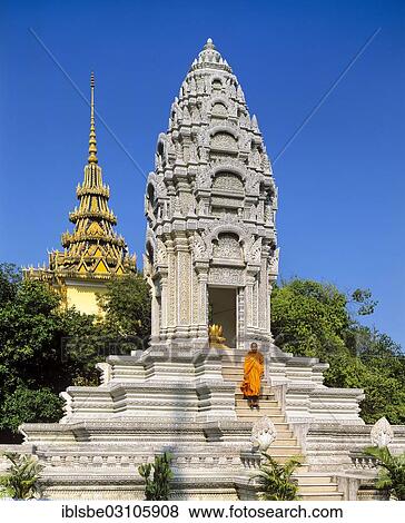 "Monk on the stairs at the Kantha Bopha Stupa at the Silver Pagoda, Phnom Penh, Phnom Penh Province, Cambodia, Asia" View Large Photo Image Stock Photo - "Monk on the stairs at the Kantha Bopha Stupa at the Silver Pagoda, Phnom Penh, Phnom Penh Province, Cambodia, Asia". Fotosearch