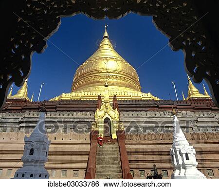 "Monk on the stairs of Shwezigon Pagoda with its golden chedi, Nyaung U, Ebene von Pagan, Bagan, Mandalay Division, Myanmar, Burma, Asia" View Large Photo Image Stock Photograph - "Monk on the stairs of Shwezigon Pagoda with its golden chedi, Nyaung U, Ebene von Pagan, Bagan, Mandalay Division, Myanmar, Burma, Asia". Fotosearch