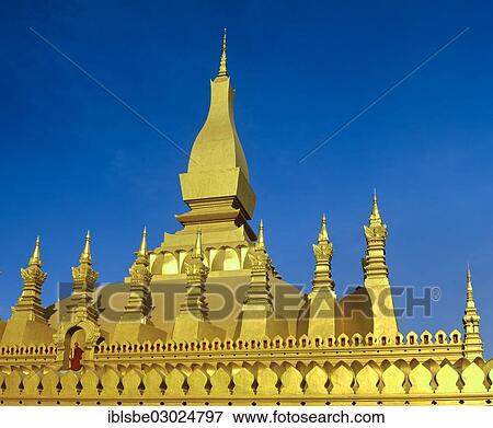 Stock Photo - "Monk on the terrace of Phra That Luang, Golden Stupa, Vientiane, Vientiane Province, Laos, Asia". Fotosearch