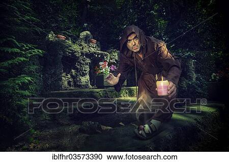 "Monk with a burning candle on steps, Germany, Europe" View Large Photo Image Stock Image - "Monk with a burning candle on steps, Germany, Europe". Fotosearch