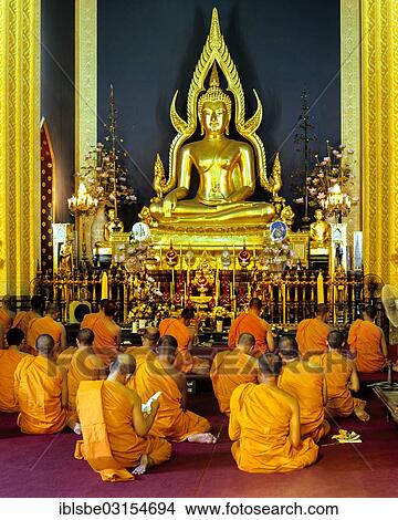 "Monks at prayer in front of the Phra Phutthachinnarat, Buddha statue in the marble temple of Wat Benchamabophit, Bangkok, Central Thailand, Thailand, Asia" View Large Photo Image Picture - "Monks at prayer in front of the Phra Phutthachinnarat, Buddha statue in the marble temple of Wat Benchamabophit, Bangkok, Central Thailand, Thailand, Asia". Fotosearch