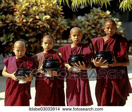 "Monks, novices with begging bowls, Amarapura, Mandalay Division, Myanmar, Burma, Asia" View Large Photo Image Picture - "Monks, novices with begging bowls, Amarapura, Mandalay Division, Myanmar, Burma, Asia". Fotosearch