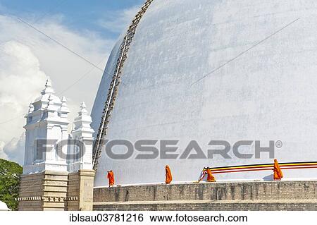 "Monks tying a cloth around a large white stupa, Ruwanwelisaya Dagoba, Anuradhapura, Sri Lanka, Asia" View Large Photo Image Stock Photograph - "Monks tying a cloth around a large white stupa, Ruwanwelisaya Dagoba, Anuradhapura, Sri Lanka, Asia". Fotosearch