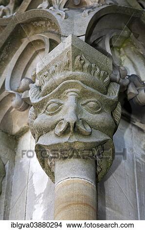 Picture - "Monster face for protection against evil on the west side of the minster tower, Bern Minster, Bern, Canton of Bern, Switzerland, Europe". Fotosearch