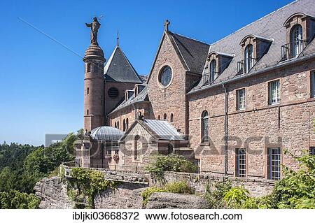 Stock Image - "Mont Sainte-Odile Abbey, Ottrott, Departement Bas-Rhin, Alsace, France, Europe". Fotosearch