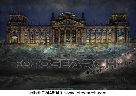 "Montage, German Reichstag Building behind a glacier with a roped party, Government Quarter, symbolic image, Berlin, Berlin, Germany, Europe" View Large Photo Image Stock Photo - "Montage, German Reichstag Building behind a glacier with a roped party, Government Quarter, symbolic image, Berlin, Berlin, Germany, Europe". Fotosearch