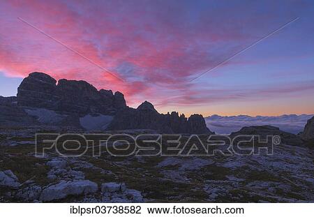 Stock Image - "Monte Christallo Mountain at dawn, Sexten, South Tyrol province, Trentino-Alto Adige, Italy, Europe". Fotosearch