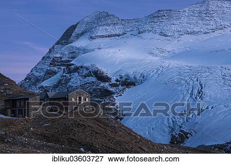 Stock Photo - "Monte Leone hut, Monte Leone mountain and Chaltwassergletscher glacier, Simplon region, Canton of Valais, Switzerland, Europe". Fotosearch