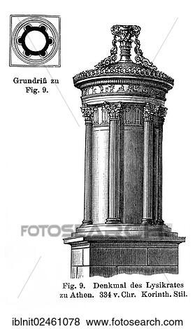 "Monument of Lysicrates to Athens, from 334 BC, Corinthian style, illustration, Meyers Konversations-Lexikon encyclopedia, 1897" View Large Photo Image Stock Photo - "Monument of Lysicrates to Athens, from 334 BC, Corinthian style, illustration, Meyers Konversations-Lexikon encyclopedia, 1897". Fotosearch