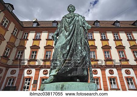 Stock Photography - "Monument of Maximilian II of Bavaria, in front of the Altes Schloss castle, Bayreuth, Bavaria, Germany, Europe". Fotosearch