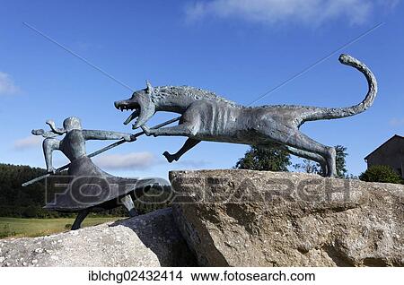 Picture - "Monument of the Beast of Gevaudan, village of Auvers, Gevaudan, Haute Loire, Auvergne, France, Europe". Fotosearch
