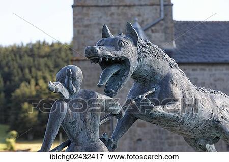 Stock Photo - "Monument of the Beast of Gevaudan, village of Auvers, Gevaudan, Haute Loire, Auvergne, France, Europe". Fotosearch