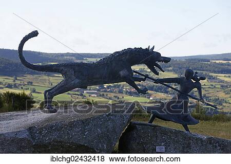 "Monument of the Beast of Gevaudan, village of Auvers, Gevaudan, Monts de la Margeride, Margeride mountains, Haute Loire, Auvergne, France, Europe" View Large Photo Image Stock Photo - "Monument of the Beast of Gevaudan, village of Auvers, Gevaudan, Monts de la Margeride, Margeride mountains, Haute Loire, Auvergne, France, Europe". Fotosearch