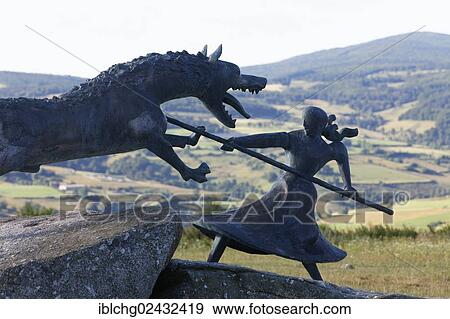 "Monument of the Beast of Gevaudan, village of Auvers, Gevaudan, Monts de la Margeride, Margeride mountains, Haute Loire, Auvergne, France, Europe" View Large Photo Image Stock Photo - "Monument of the Beast of Gevaudan, village of Auvers, Gevaudan, Monts de la Margeride, Margeride mountains, Haute Loire, Auvergne, France, Europe". Fotosearch