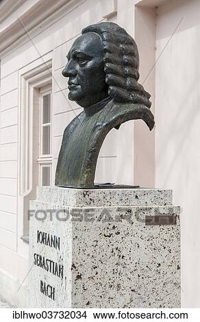 Picture - "Monument to Johann Sebastian Bach, bronze bust on a stone plinth with an inscription, Weimar, Thuringia, Germany, Europe". Fotosearch