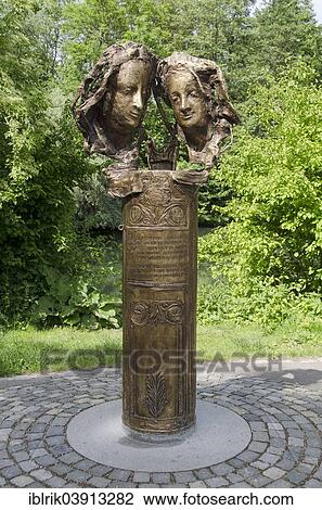 Stock Image - "Monument to Love"""", bronze stele by Joseph Michael Neustifter, sculpture park of Schloss Blutenburg Castle, Munich, Bavaria, Germany, Europe". Fotosearch