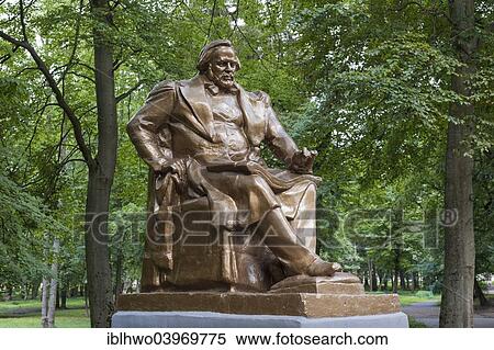 Stock Photography - "Monument to Mikhail Ivanovich Glinka, Russian composer, bronze on a stone pedestal in Jakobsruh Park, new park design as a project of the city of Tilsit, Sovetsk, Kaliningrad Oblast, Russia, Europe". Fotosearch