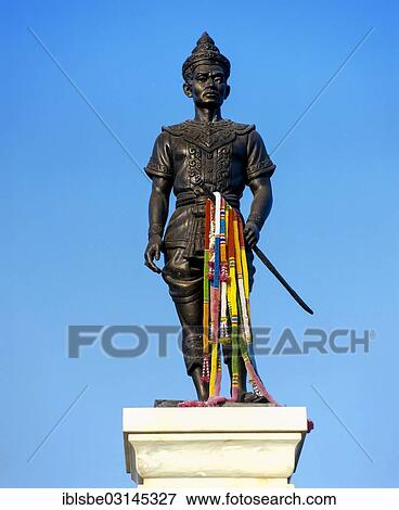 Stock Photo - "Monument with a statue of King Meng Rai, Chiang Rai, Chiang Rai Province, Northern Thailand, Thailand, Asia". Fotosearch