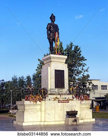 Stock Photograph - "Monument with a statue of King Meng Rai, Chiang Rai, Chiang Rai Province, Northern Thailand, Thailand, Asia". Fotosearch