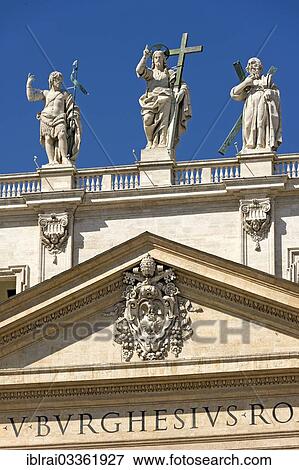 "Monumental statues of John the Baptist, Jesus Christ and an apostle on the facade of St. Peter's Basilica, Piazza San Pietro, St. Peter's Square, Vatican City State, Italy, Europe" View Large Photo Image Stock Photo - "Monumental statues of John the Baptist, Jesus Christ and an apostle on the facade of St. Peter's Basilica, Piazza San Pietro, St. Peter's Square, Vatican City State, Italy, Europe". Fotosearch