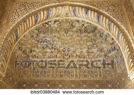 "Moorish Mocarabe decoration in a niche of the Court of the Myrtles, Patio de los Arrayanes, Alhambra palace, Granada, Granada province, Andalusia, Spain, Europe" View Large Photo Image Picture - "Moorish Mocarabe decoration in a niche of the Court of the Myrtles, Patio de los Arrayanes, Alhambra palace, Granada, Granada province, Andalusia, Spain, Europe". Fotosearch