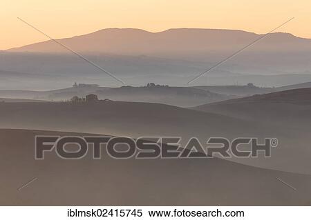 Stock Photography - Morning mood, Val d'Orcia, Orcia Valley, UNESCO World Cultural Heritage Site, Tuscany region, province of Siena, Italy, Europe. Fotosearch