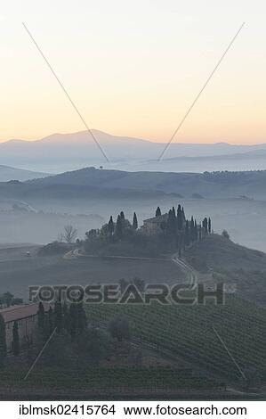 Morning mood, view towards Podere Belvedere, San Qurico d'Orcia, UNESCO World Cultural Heritage Site, Tuscany region, province of Siena, Italy, Europe View Large Photo Image Picture - Morning mood, view towards Podere Belvedere, San Qurico d'Orcia, UNESCO World Cultural Heritage Site, Tuscany region, province of Siena, Italy, Europe. Fotosearch