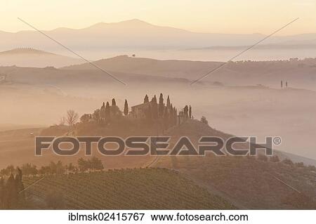 Morning mood, view towards Podere Belvedere, San Qurico d'Orcia, UNESCO World Cultural Heritage Site, Tuscany region, province of Siena, Italy, Europe View Large Photo Image Stock Photo - Morning mood, view towards Podere Belvedere, San Qurico d'Orcia, UNESCO World Cultural Heritage Site, Tuscany region, province of Siena, Italy, Europe. Fotosearch
