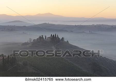 Morning mood, view towards Podere Belvedere, San Qurico d'Orcia, UNESCO World Cultural Heritage Site, Tuscany region, province of Siena, Italy, Europe View Large Photo Image Stock Photography - Morning mood, view towards Podere Belvedere, San Qurico d'Orcia, UNESCO World Cultural Heritage Site, Tuscany region, province of Siena, Italy, Europe. Fotosearch