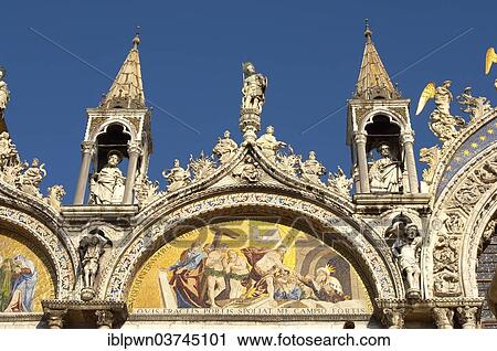 "Mosaic and sculptures on the front of St Mark's Basilica, Venice, Veneto, Italy, Europe" View Large Photo Image Stock Image - "Mosaic and sculptures on the front of St Mark's Basilica, Venice, Veneto, Italy, Europe". Fotosearch