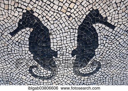 Stock Photograph - "Mosaic depicting seahorses, Aveiro, Centro region, Portugal, Europe". Fotosearch