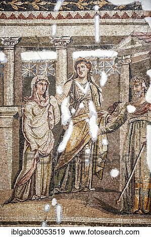 Stock Photo - "Mosaic of Iphigenia in Aulis, 3rd cent. A. C., Hatay Archaeology Museum, Antakya, Hatay Province, Turkey, Asia". Fotosearch