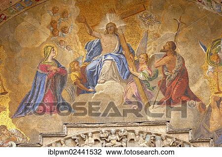 Stock Image - "Mosaic on Saint Marks Basilica, Ascension of Christ, Venice, Italy, Europe". Fotosearch
