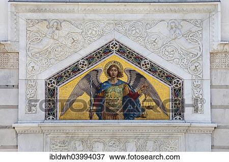 "Mosaic on the facade, Serbian Orthodox church Saint Spyridon Church, Piazza Sant Antonio, Trieste, Friuli-Venezia Giulia, Italy, Europe" View Large Photo Image Stock Photo - "Mosaic on the facade, Serbian Orthodox church Saint Spyridon Church, Piazza Sant Antonio, Trieste, Friuli-Venezia Giulia, Italy, Europe". Fotosearch
