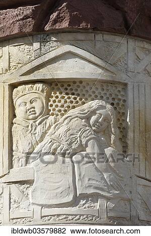 Stock Image - "Mother Hulda, fairy tale fountain, Steinau an der Strasse, Hesse, Germany, Europe". Fotosearch